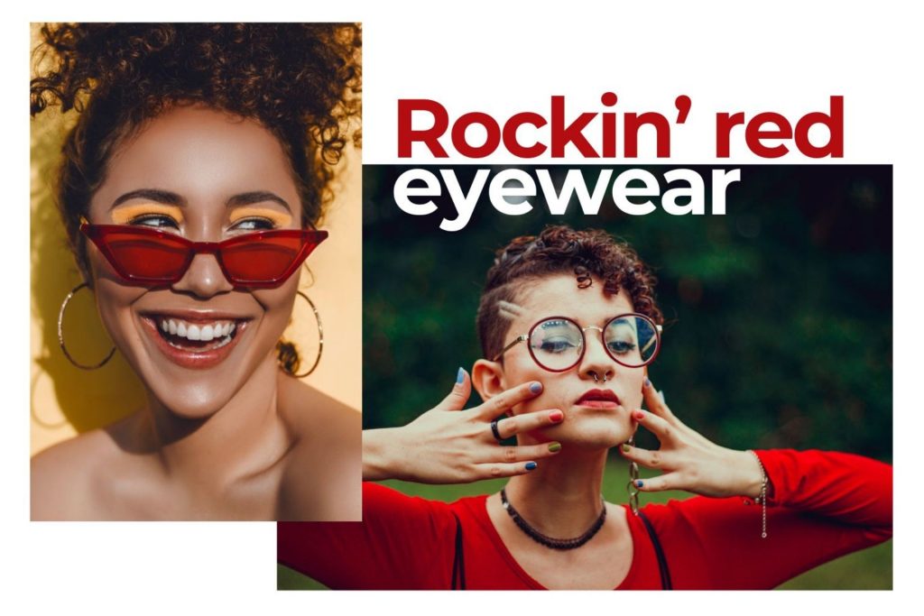 Two women wearing red eyewear