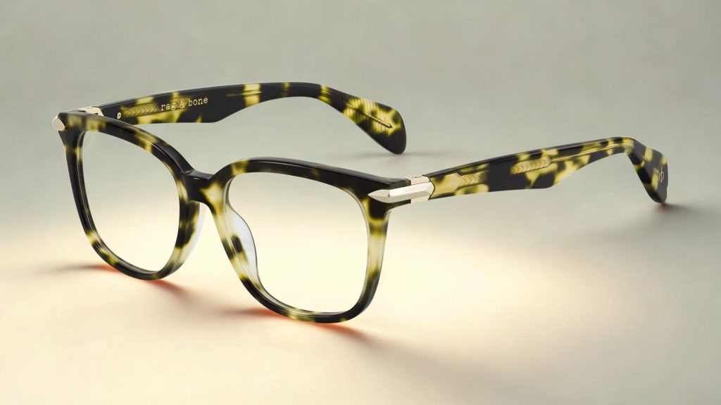 Rag & Bone Rnb 3008 eyeglasses featuring green contemporary Havana frames