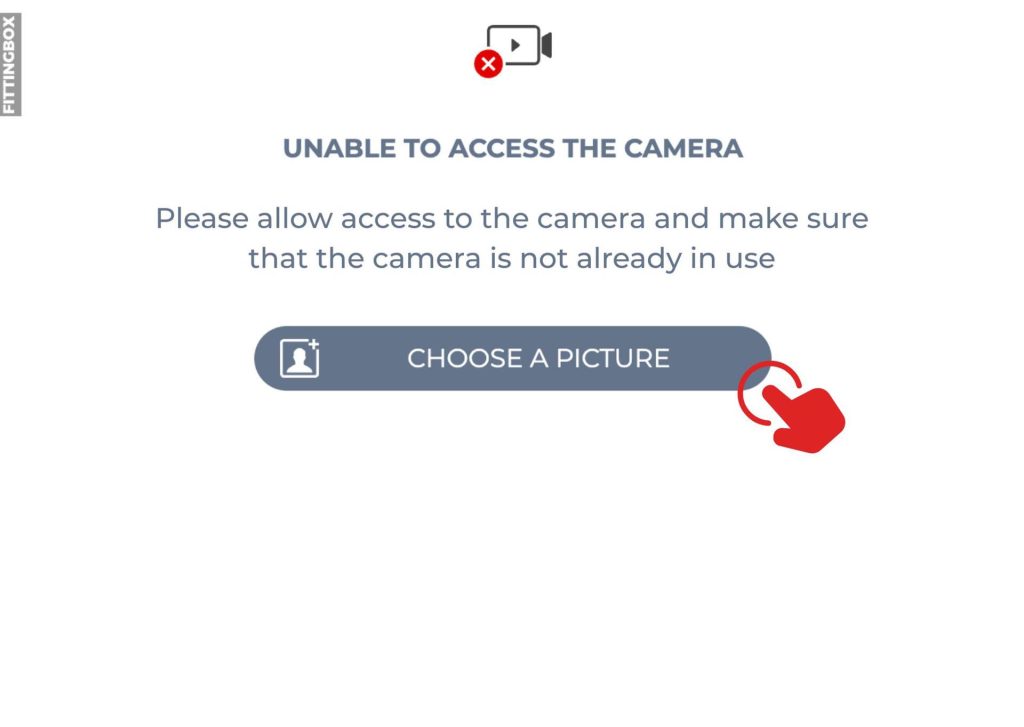 A button to allow camera access or choose a picture to try on glasses virtually using the EZContacts Fittingbox