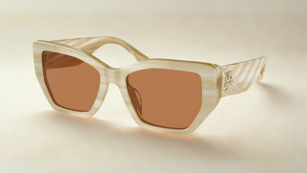Tory Burch TY7187U sunglasses featuring statement ivory frames and brown lenses