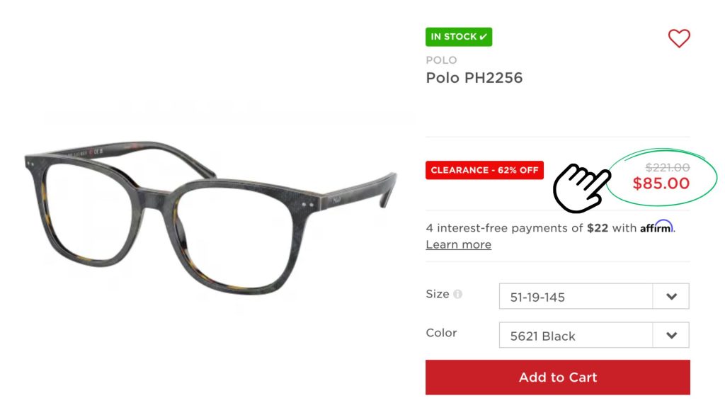 Polo PH2256 men's glasses with classic, full-rim, black plastic square frames
