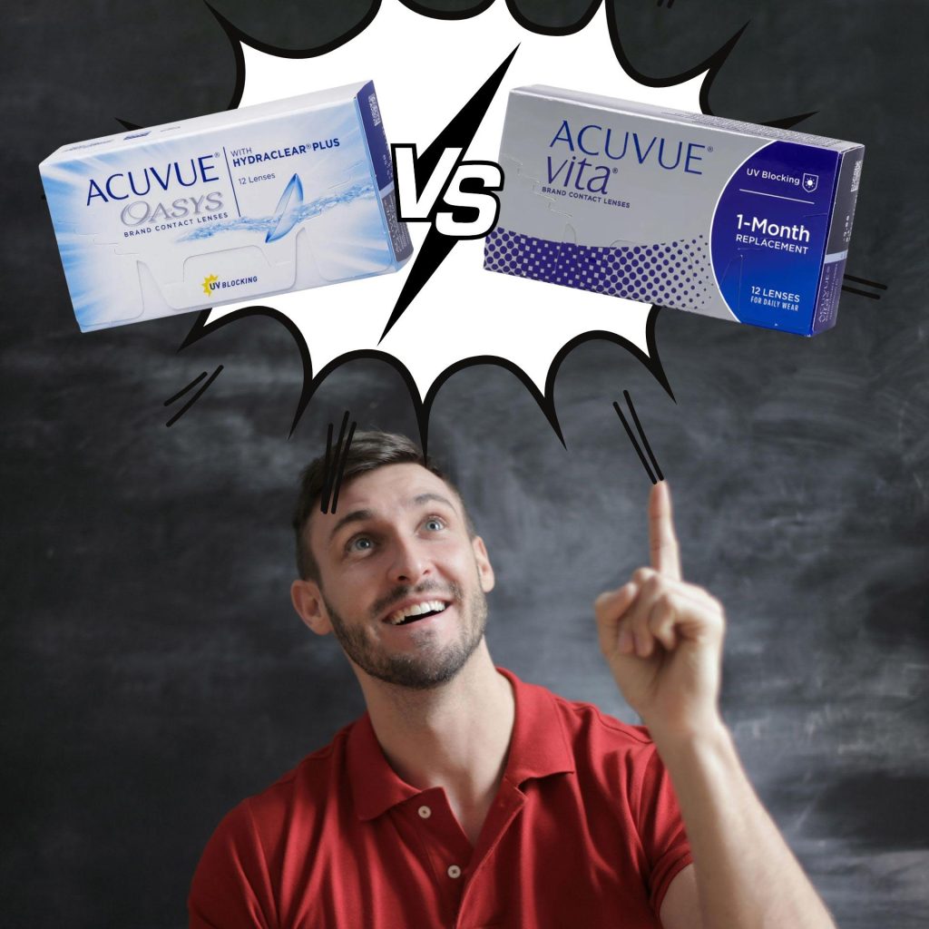 A man choosing between ACUVUE VITA and Acuvue OASYS with HYDRACLEAR PLUS Contacts
