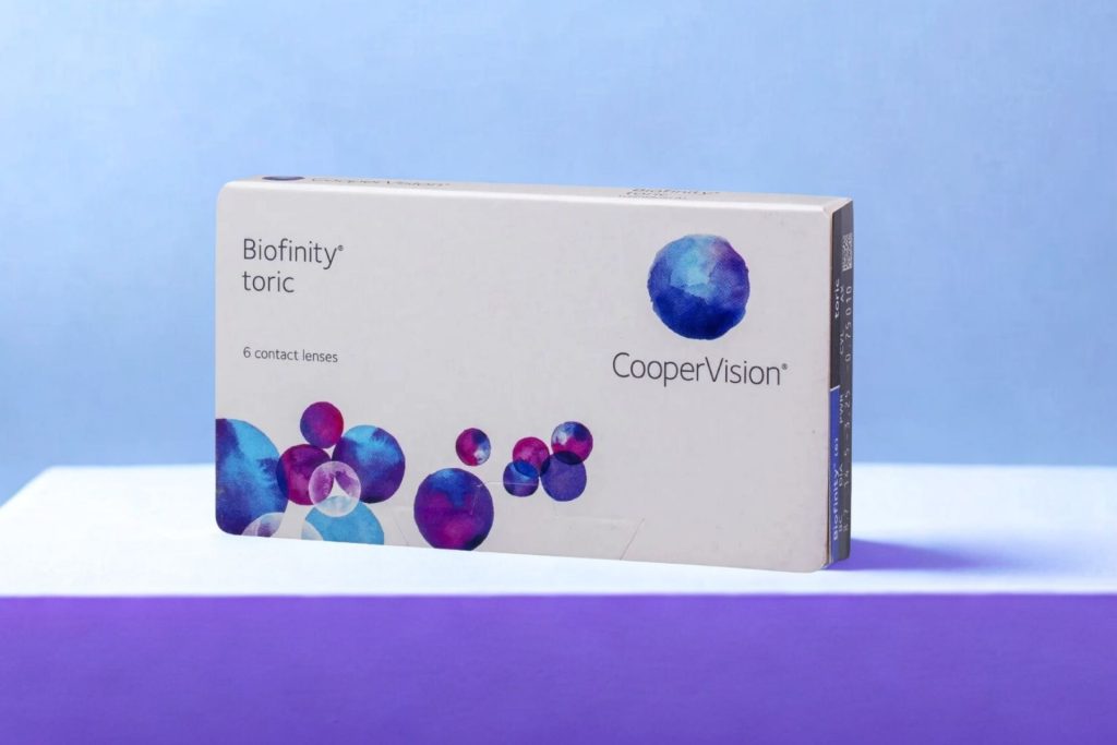 A box of Biofinity Toric Contact Lenses