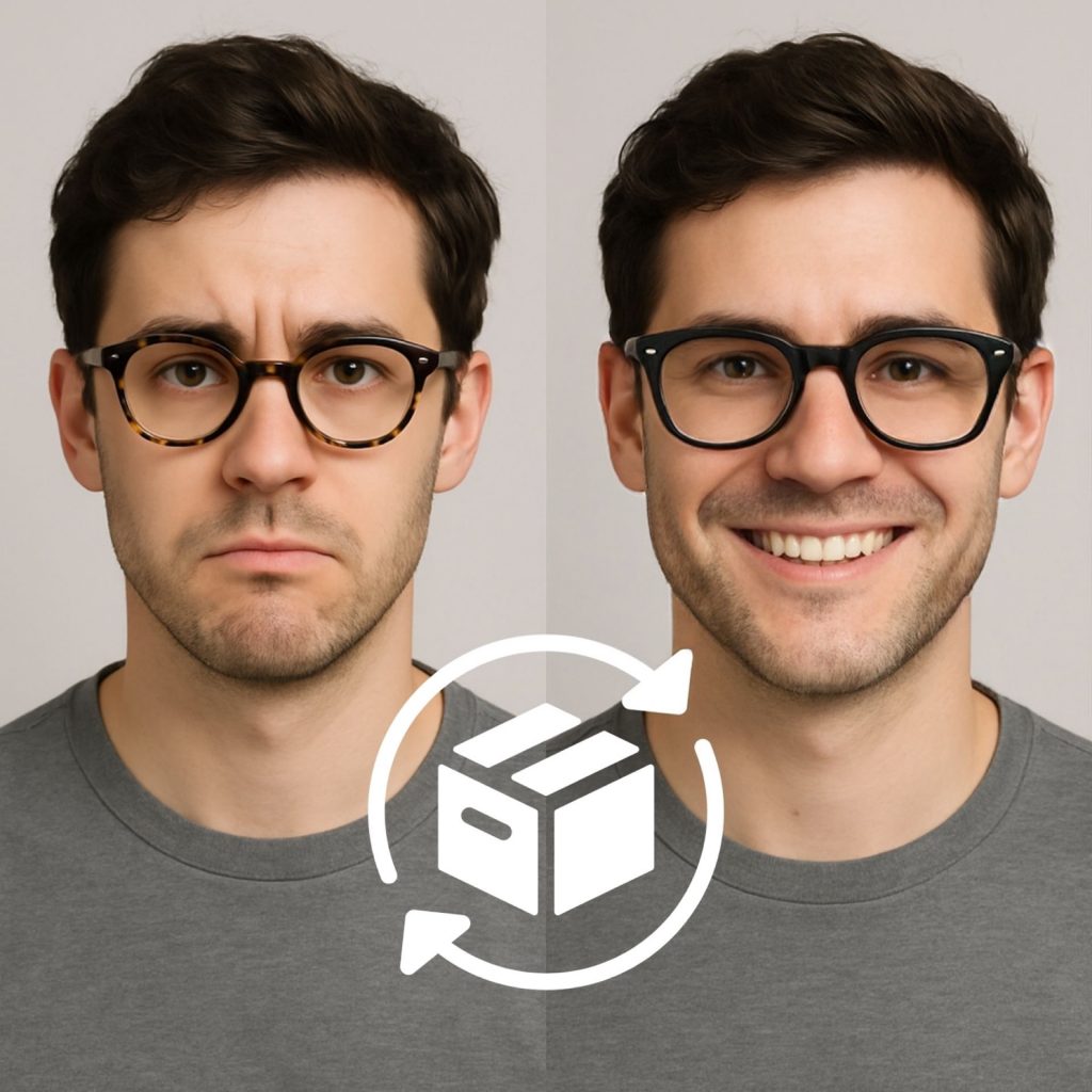 An EZContacts customer disappointed with his original eyeglasses and happy with his exchange