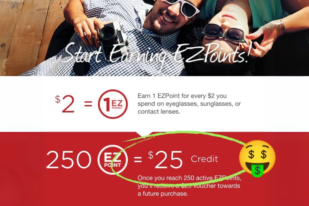 $2 Spent = 1 EZPoint, 250 EZPoints = $25 Credit