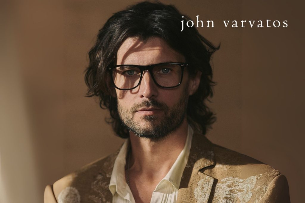 Model wearing John Varvatos black square frames