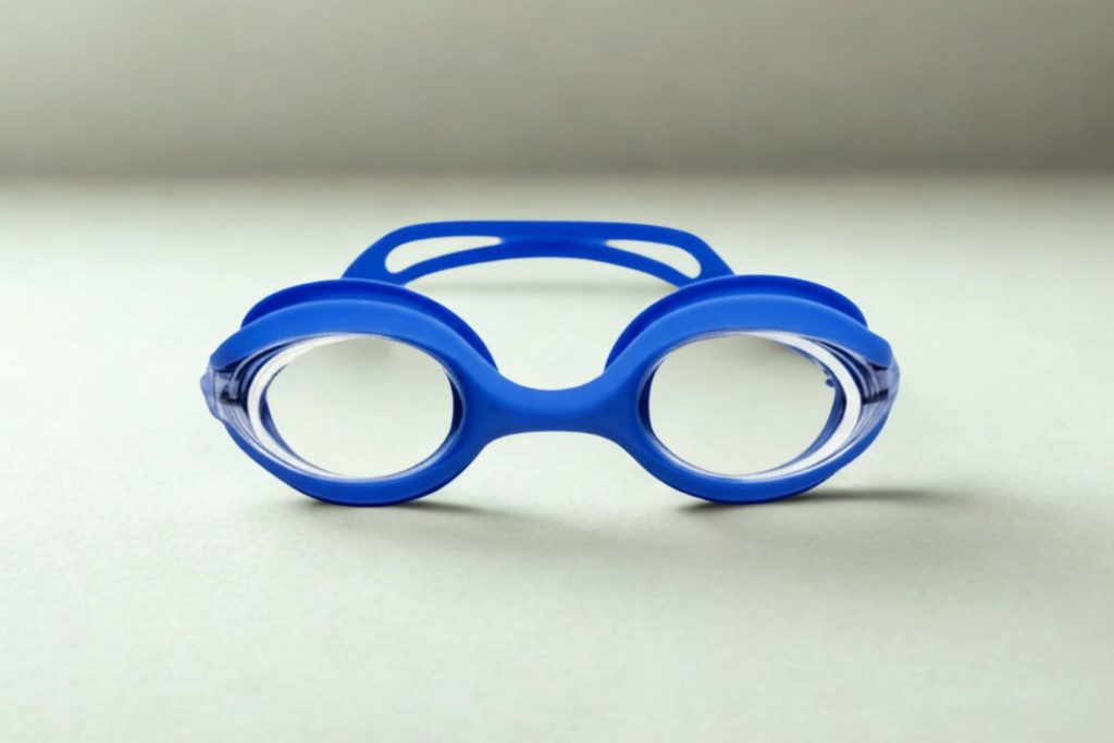 Blue prescription swimming goggles