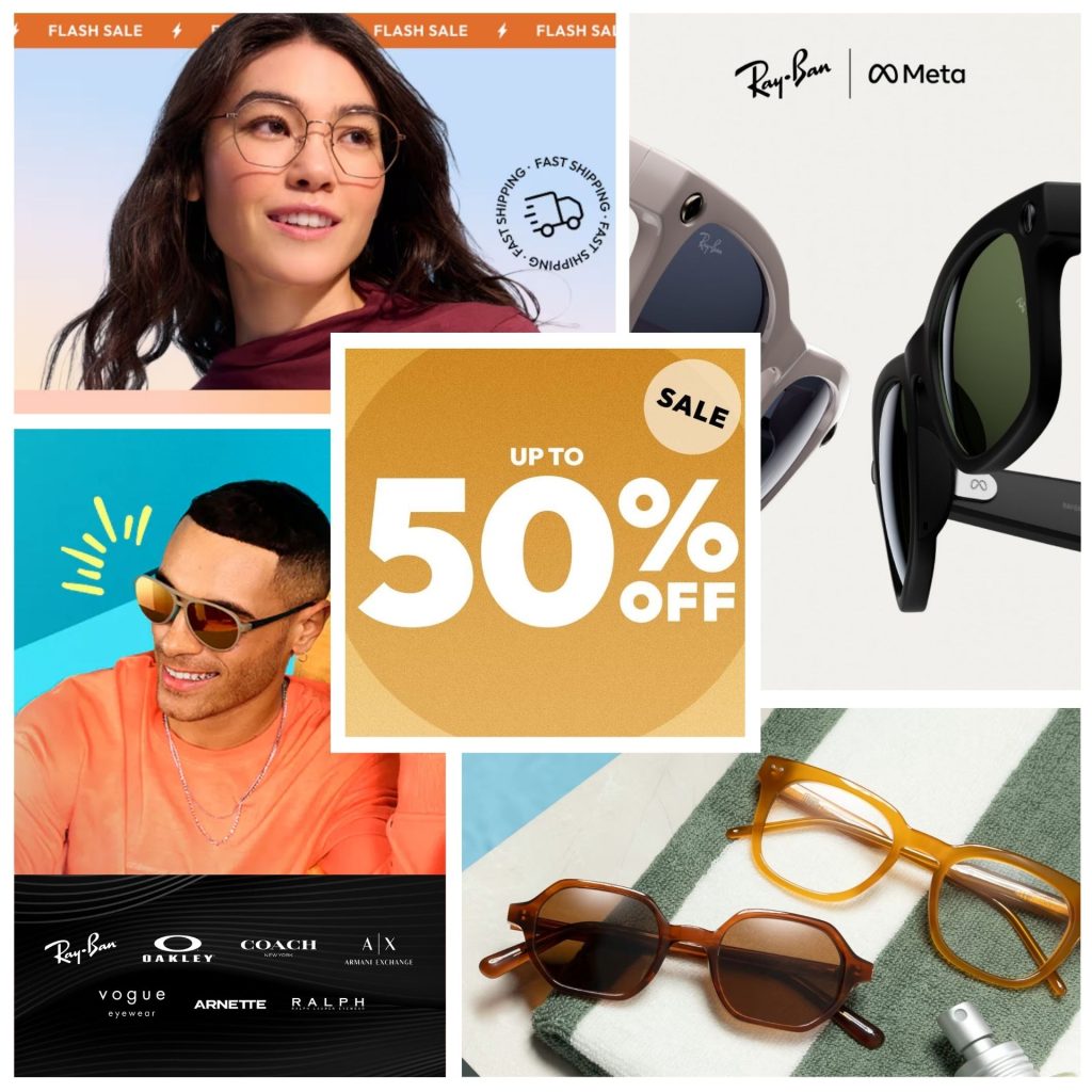 Collage of eyewear from the largest discount retailers in the USA