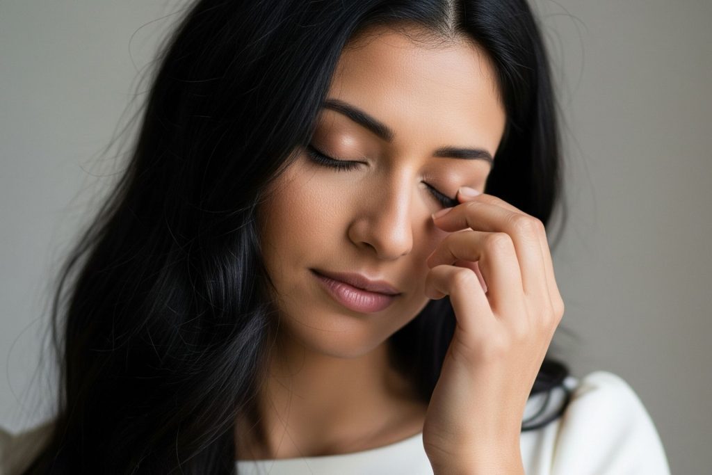 Woman gently rubbing her eyelid