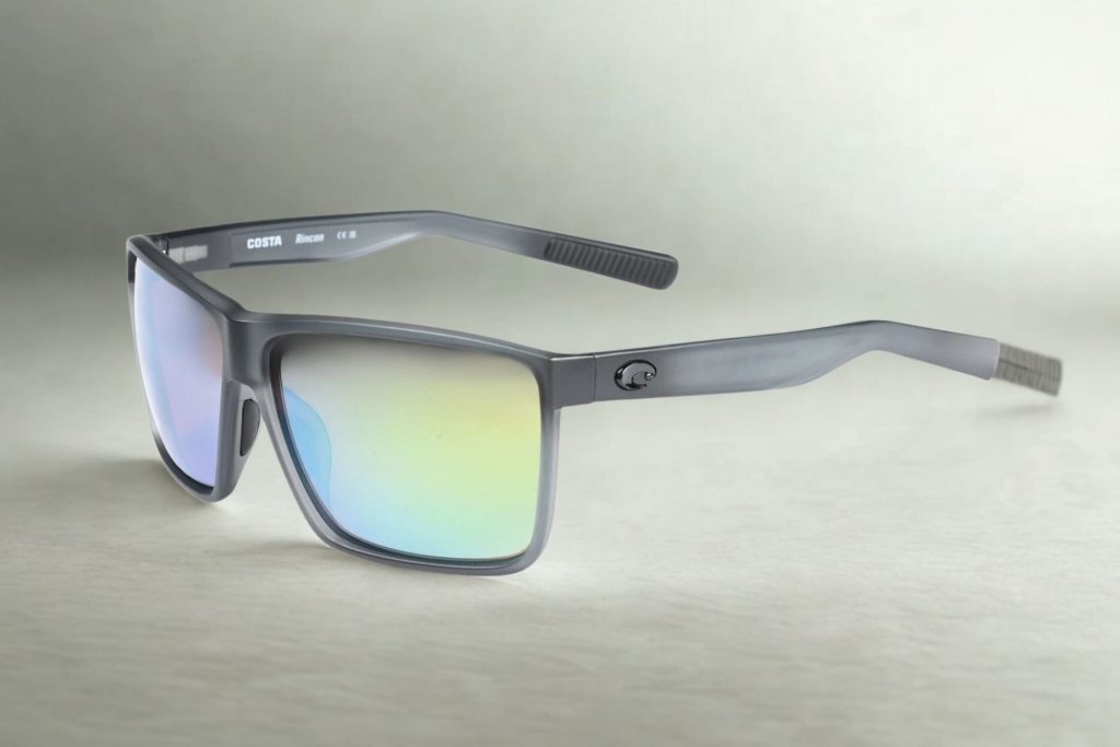 Matte Smoke Crystal (charcoal grey) frames with Green Mirror polarized lenses