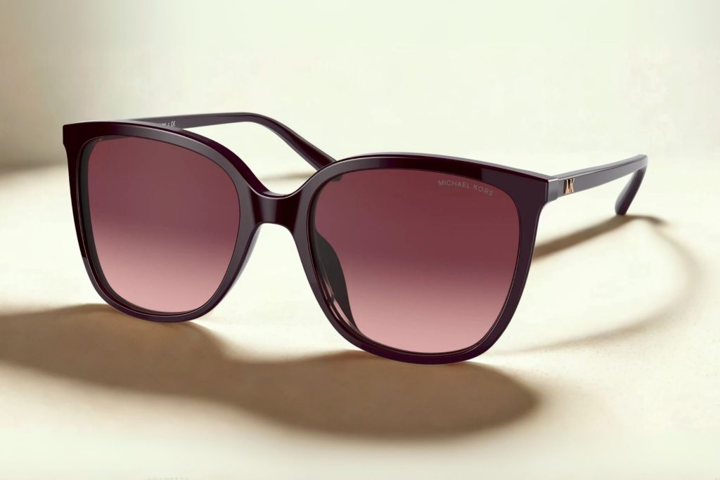 Oversized Cordovan women’s cat-eye sunglasses with Cordovan Gradient (plum-colored) lenses