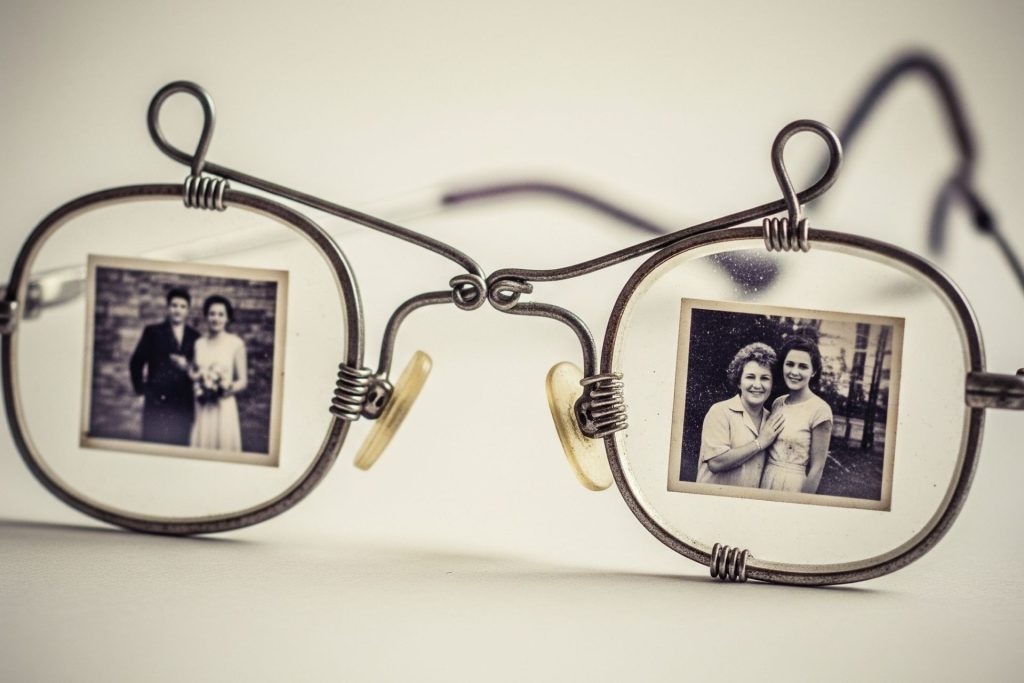 Old eyeglass frames converted into an heirloom photo frame