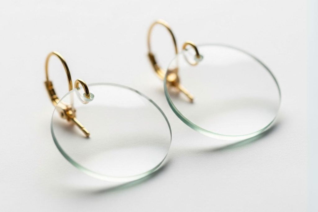 Dangly earrings made from old eyeglass lenses