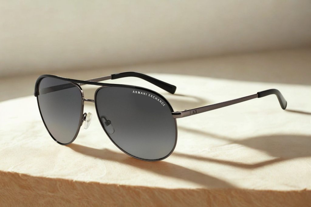 Oversized aviator sunglasses with gunmetal black frames and grey lenses