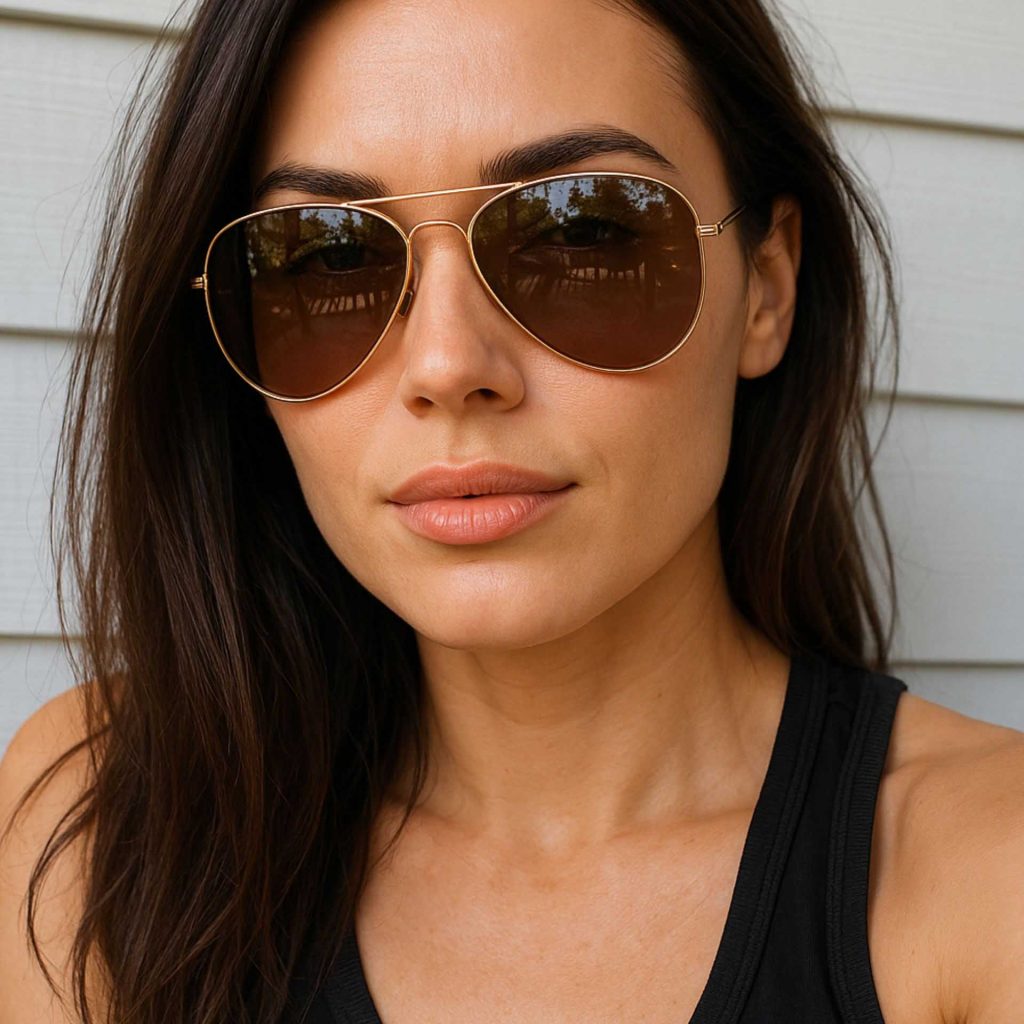 Woman in a tank top wearing aviator sunglasses