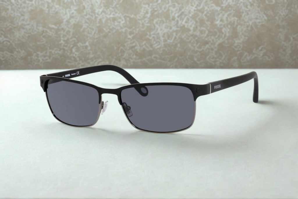 Full rim black matte metallic frames with gray lenses