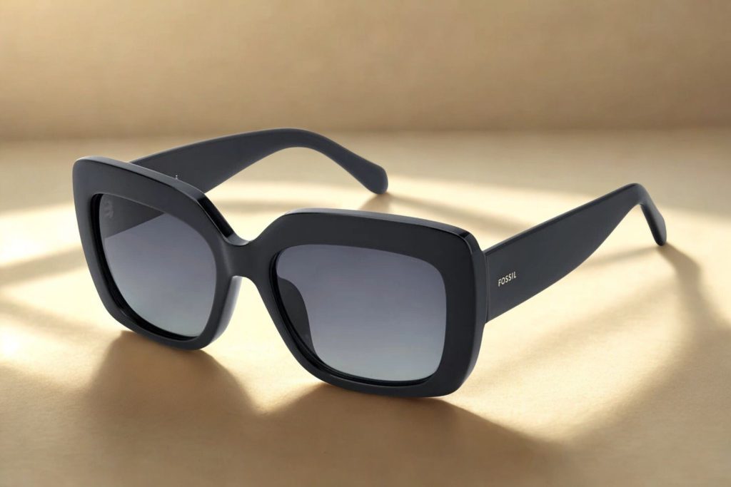 Oversized black plastic frames with dark gray lenses