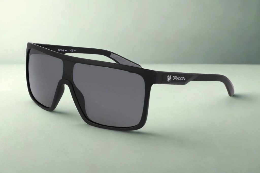 Plastic black frames with shield-style polarized lenses