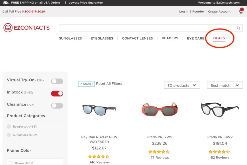EZContacts Deals page