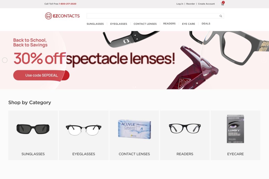 EZContacts Homepage deals header banner