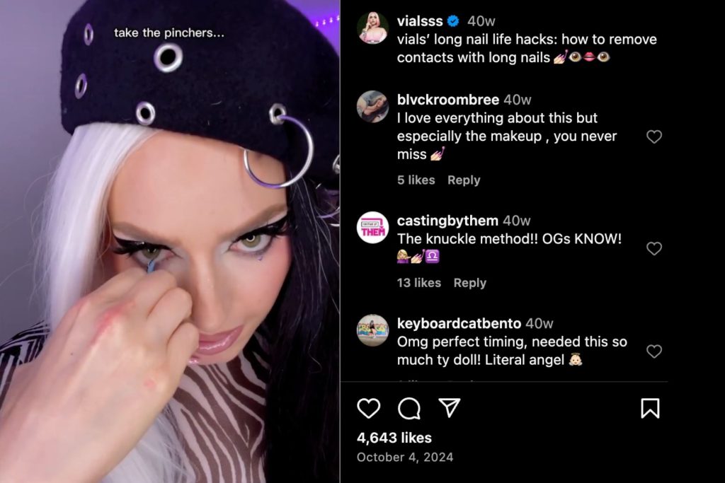 Social media influencer "vials" using her knuckles to remove her contact lenses