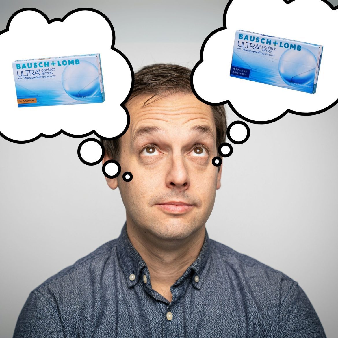 Man thinks about ULTRA® contact lenses