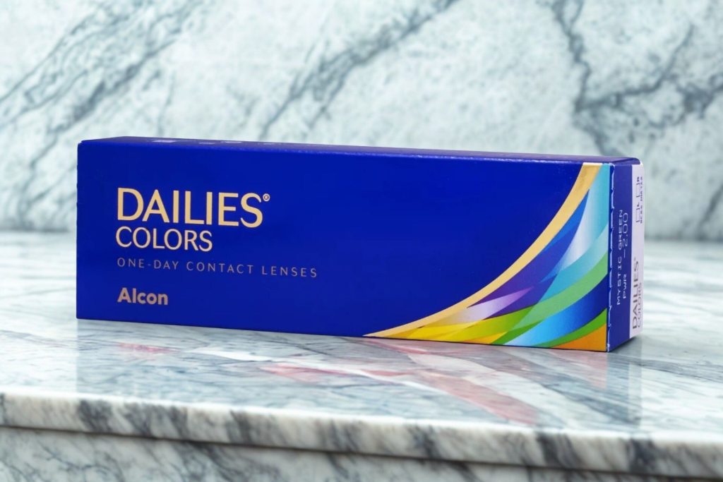 A box of DAILIES COLORS contact lenses