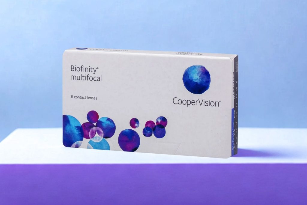 A box of Biofinity® Multifocal contact lenses