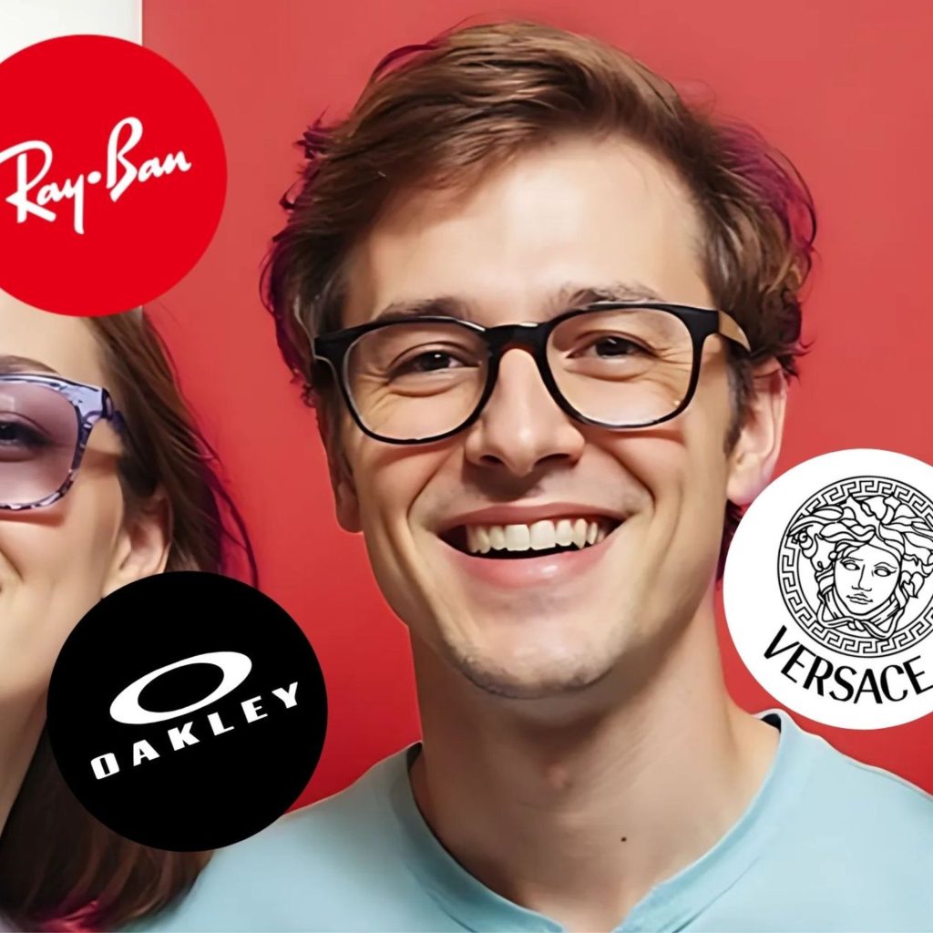 Three friends wearing designer eyewear