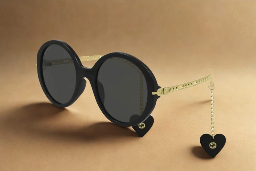 Gucci GG0726S sunglasses featuring oversized, black, round frames