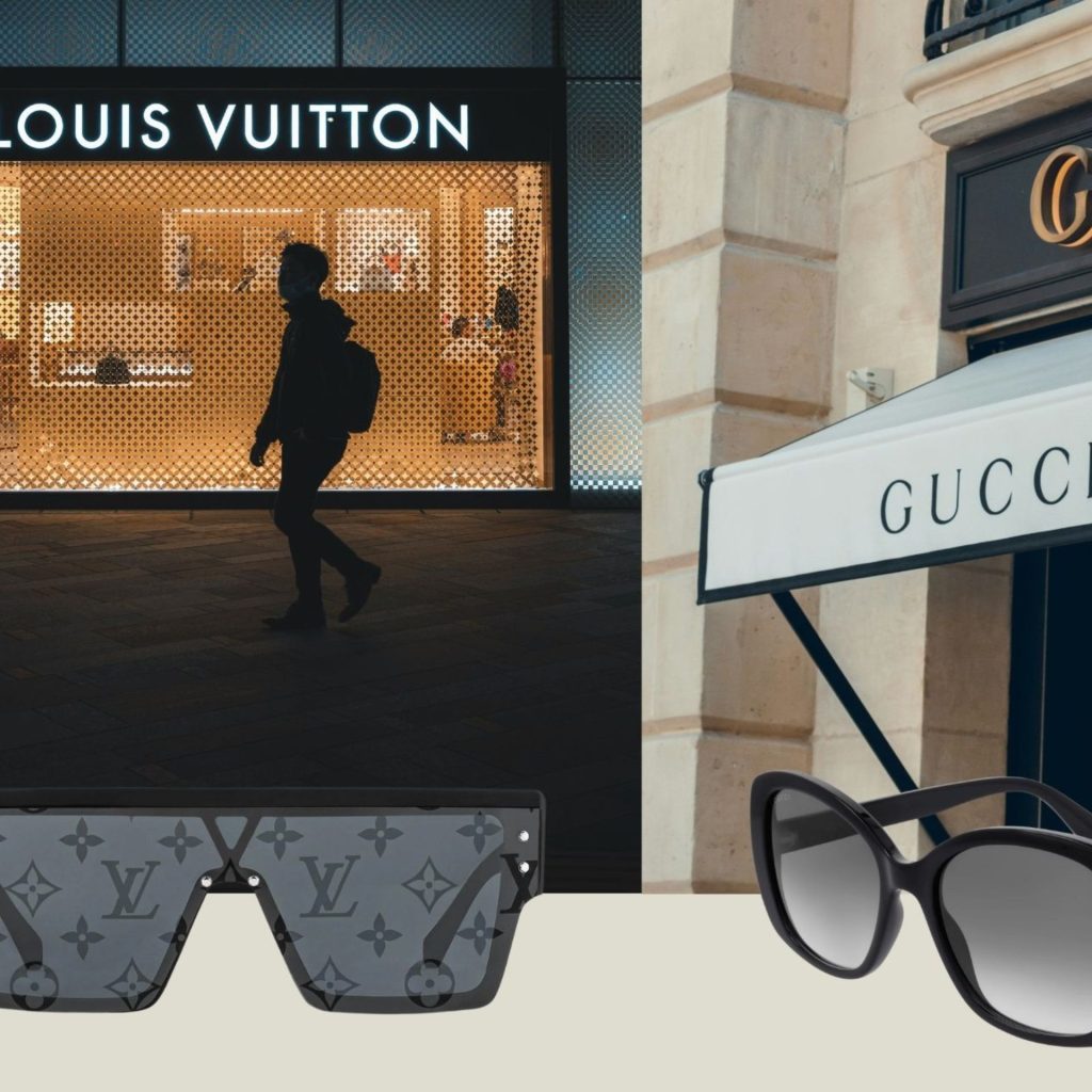 (Left) Louis Vuitton storefront (Right) Gucci storefront
