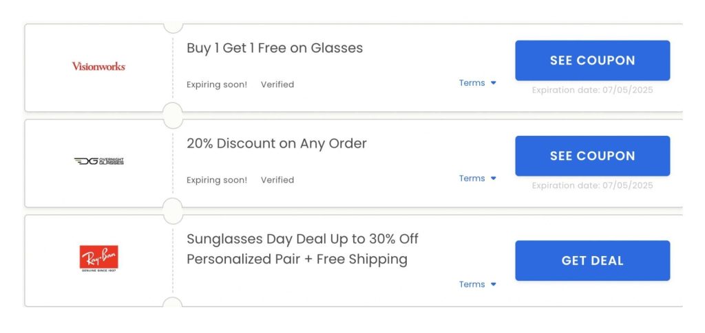 Coupon site with available deals