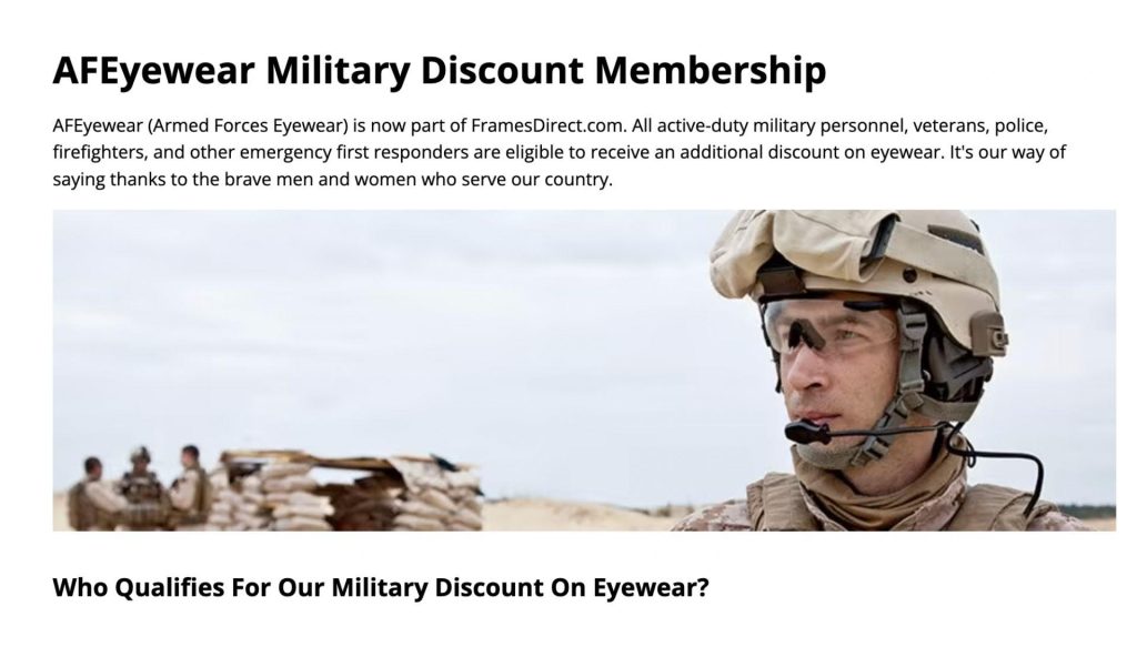 Frames Direct military discount page