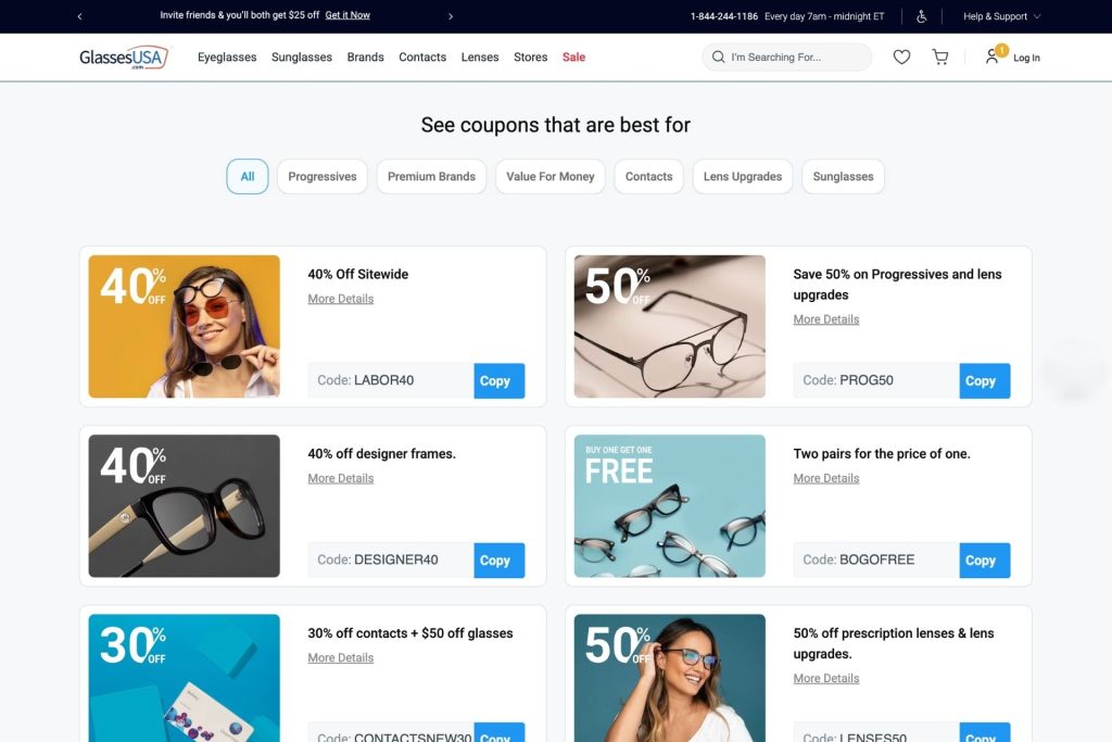 GlassesUsa sale page