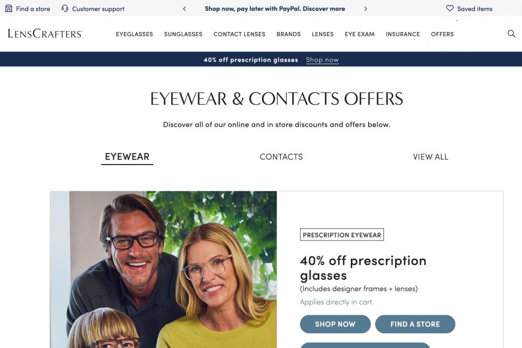 LensCrafters homepage