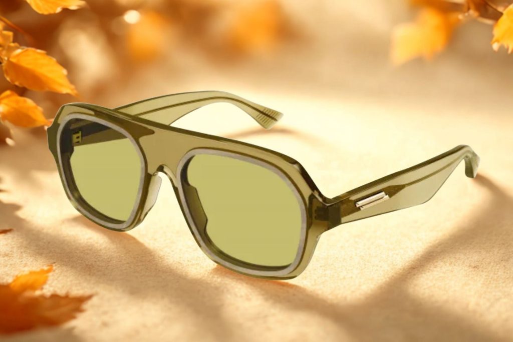 Bottega Veneta BV1217S sunglasses featuring semi-transparent yellow frames