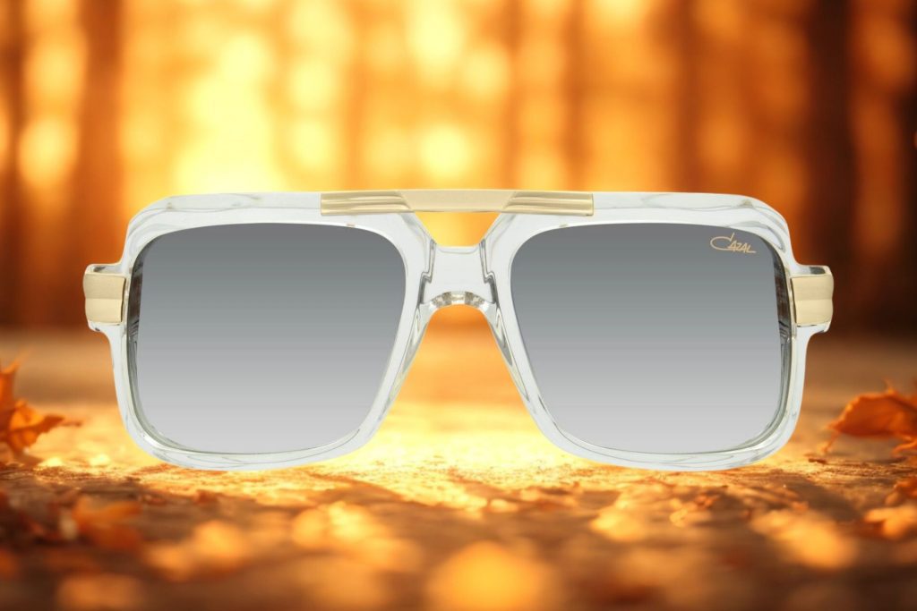 Cazal MOD 663 sunglasses featuring transparent frames and gold accents