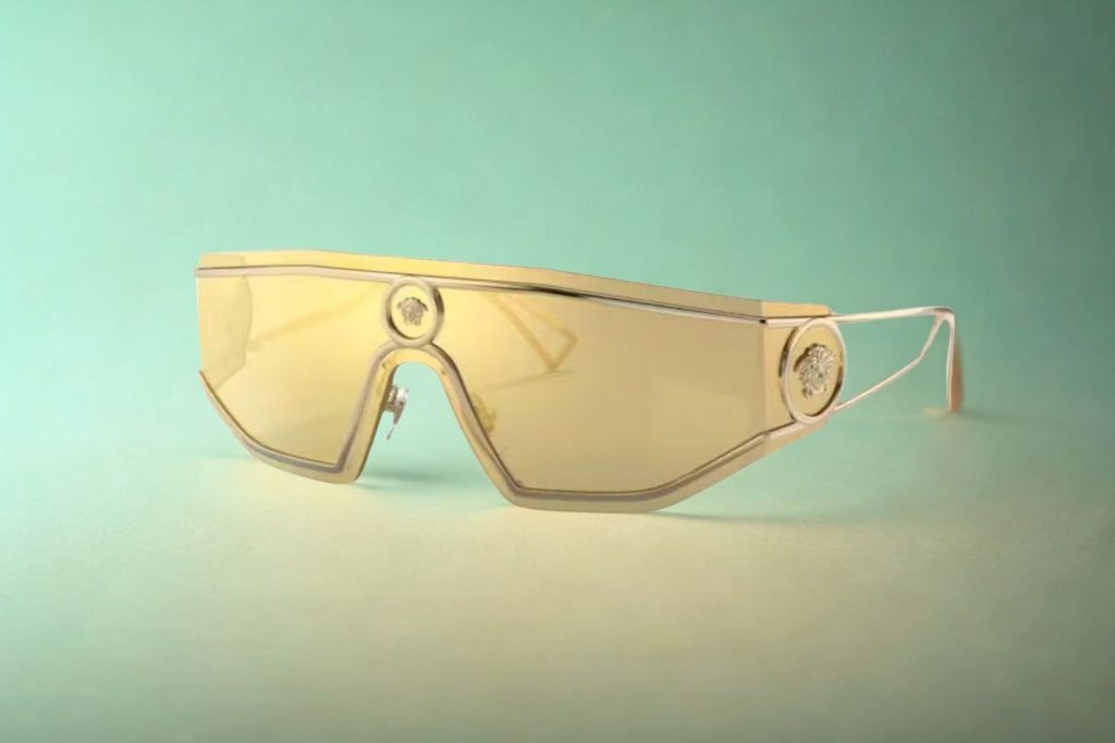 Versace VE2226 gold sunglasses featuring mirrored lenses