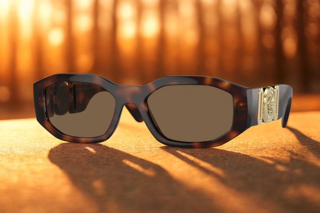 Versace VE4361 sunglasses featuring tortoiseshell frames and a gold logo