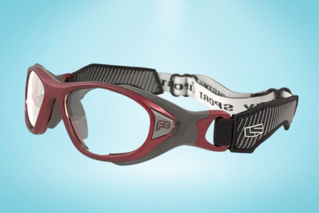 Rectangle maroon/grey plastic frames with black padded glass straps