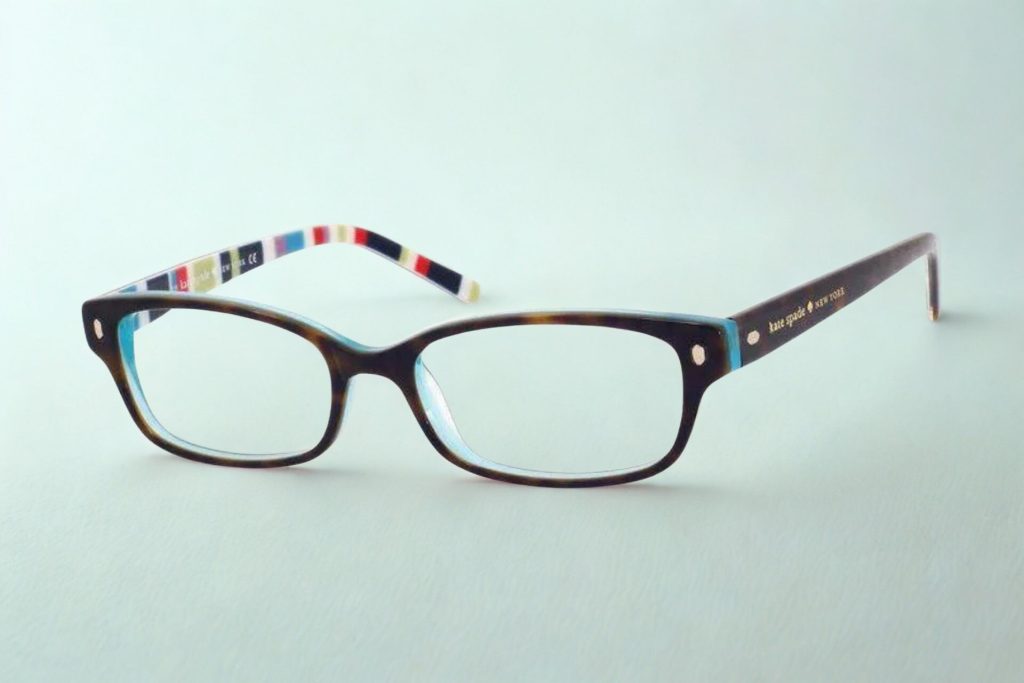 Tortoise Aqua colored plastic rectangular frames with striped inner temple arms