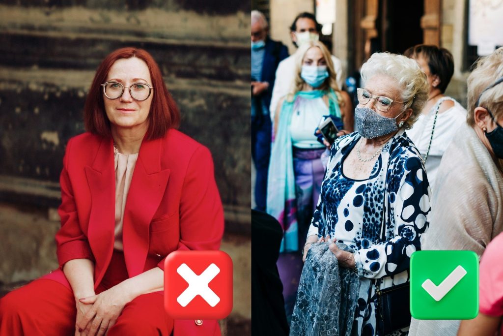  (Left) Woman wearing round glasses (Right) Woman wearing cat-eye glasses 