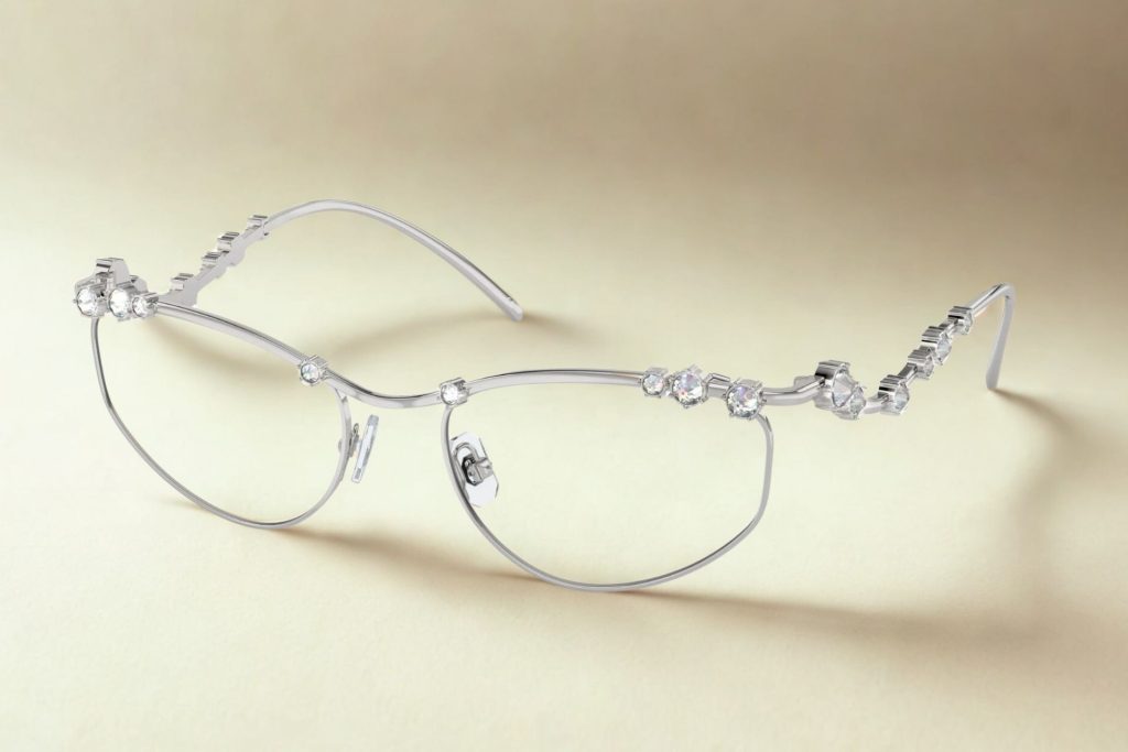 Swarovski SK1015 glasses featuring silver diamond-encrusted frames
