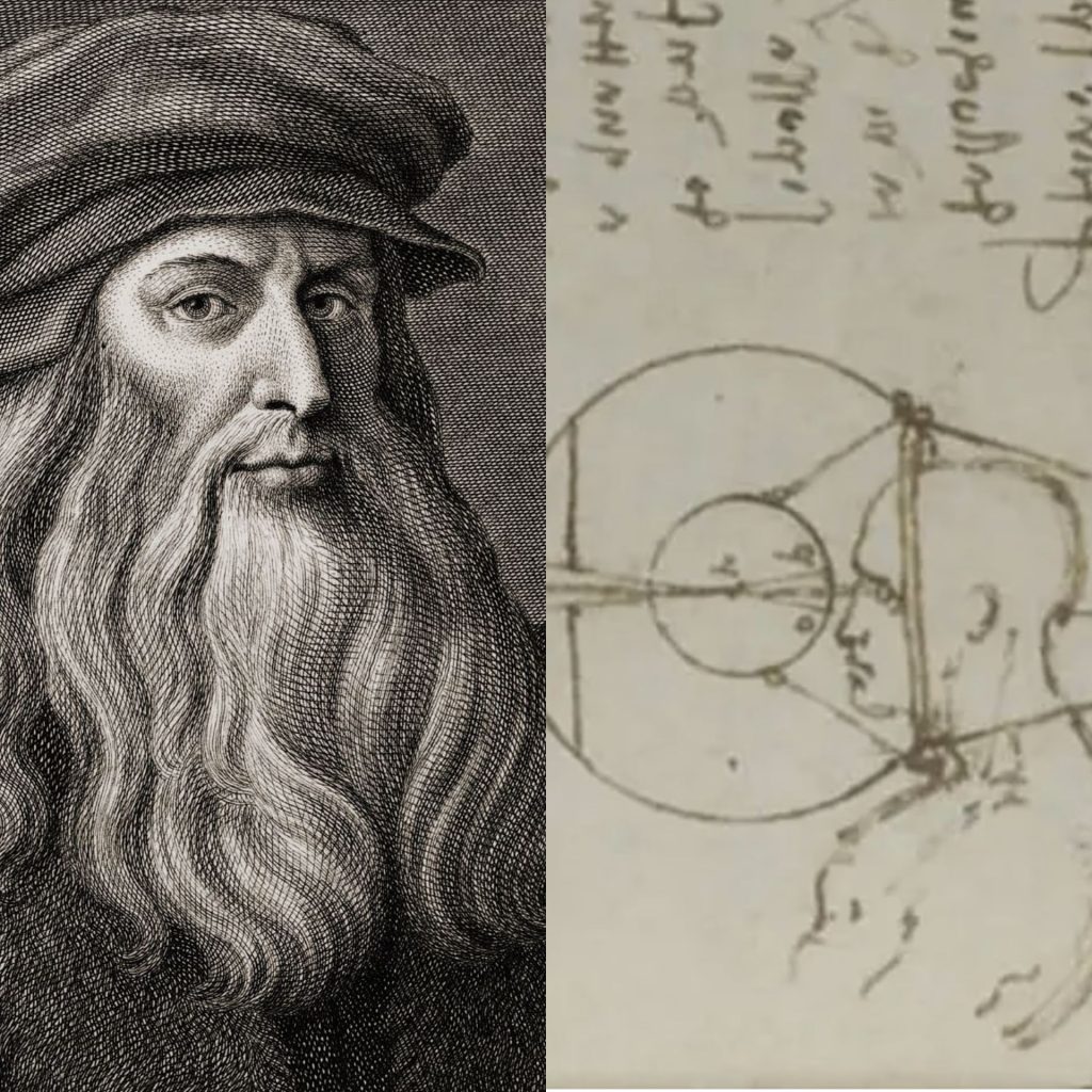 (Left) Portrait of Leonardo da Vinci (Right) da Vinci's contact lens sketch