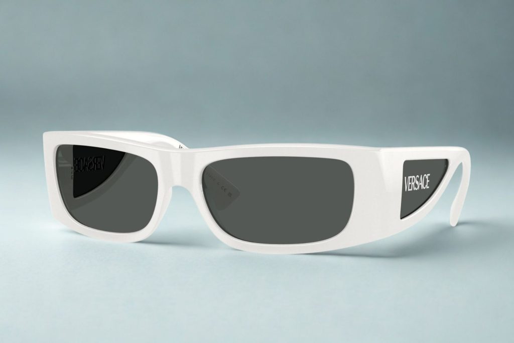 Versace VE4482 white sunglasses featuring a logo on the arm
