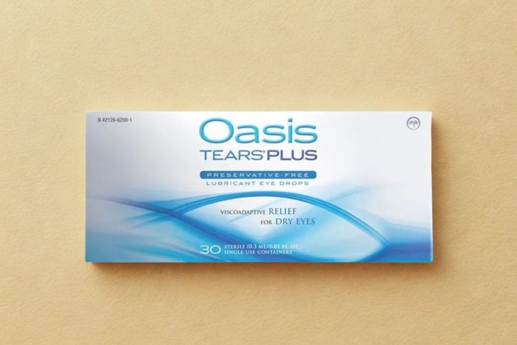 A box of Oasis TEARS® PLUS Preservative-Free Lubricant Eye Drops