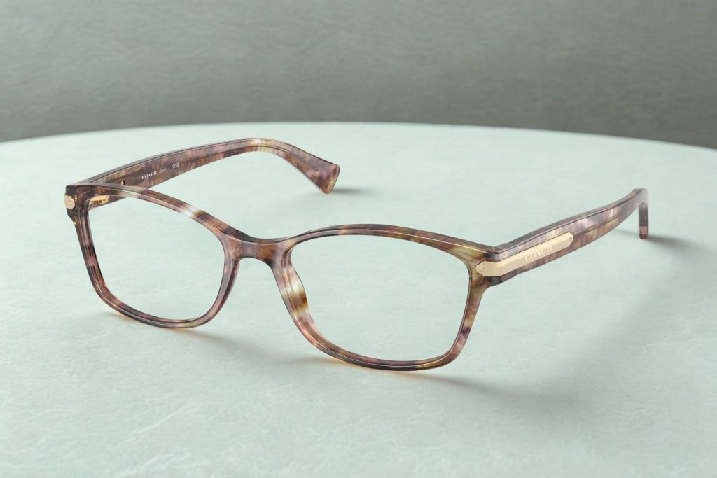 Coach HC6065 glasses featuring light brown confetti tortoise frames