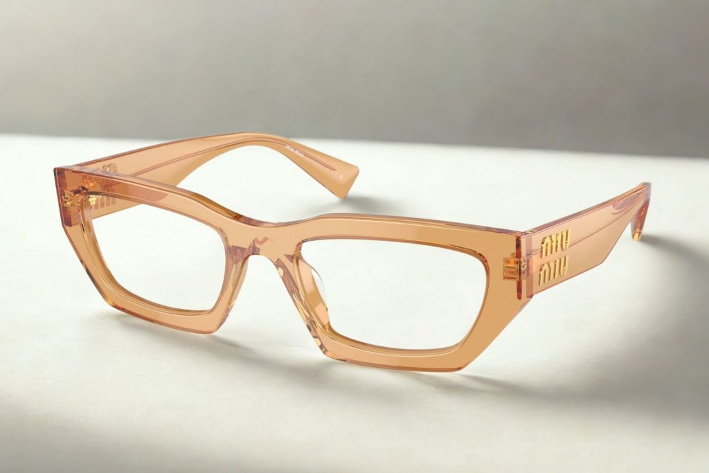 Miu Miu MU 03XV glasses featuring semi-transparent frames