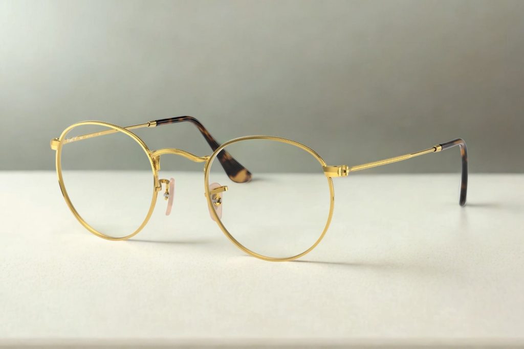 Gold metallic wire-frame round glasses