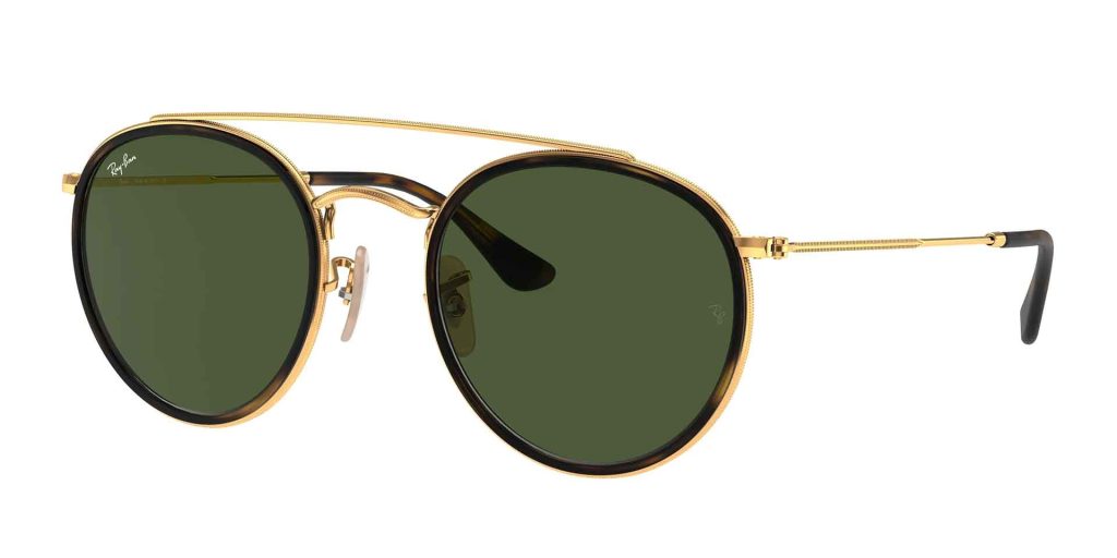 Ray-Ban RB3647N round sunglasses featuring gold frames 
